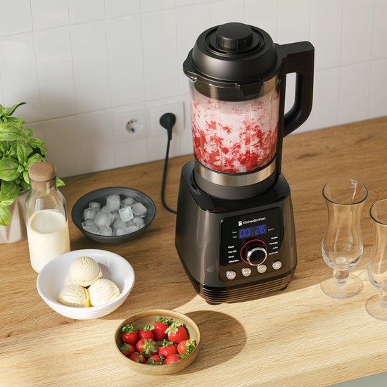 KitchenBrothers Blender - Thermoblender - 1.75L - Kookfunctie - 700+1000W - Smoothie Maker - IJscrusher - Zwart