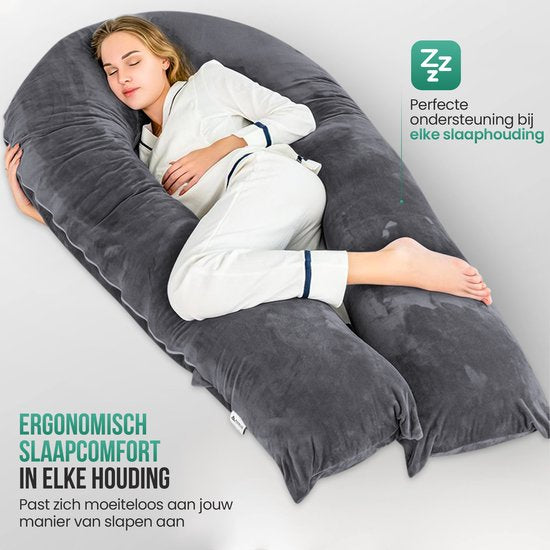Avalo Zwangerschapskussen XXL 280 cm - U-Vorm Voedingskussen & Zijslaapkussen - Body Pillow - Lichaamskussen - Donkergrijs