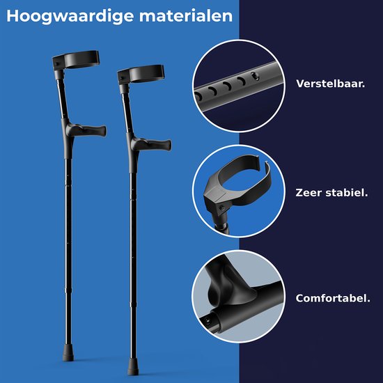 Sanicraft® Krukken - Elleboogkrukken - Revalidatie - Loopkrukken - Verstelbaar - Ergonomische Gel Handvaten - 2 Stuks - Inklapbaar - Zwart