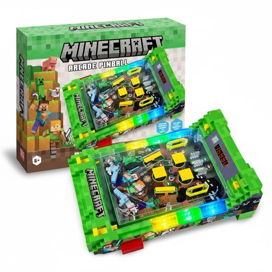 A Ambassador® Minecraft Flipperkast - Officieel Gelicentieerd - Arcade Pinball - Mini Flipperkast - Speelkast - Scoreteller - Tafelmodel - Spelletjes voor Kinderen - Volwassenen - Het grote speelgoedboek 2025