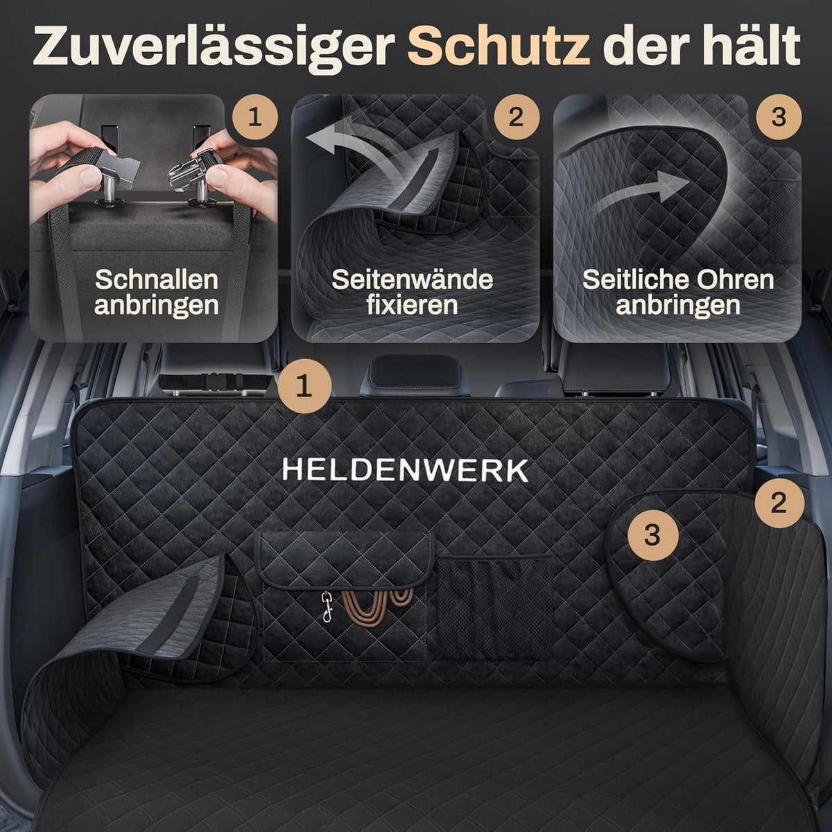 HELDENWERK Kofferbakbescherming voor Honden – Waterdicht & Krasbestendig – Met Zij- en Bumperbescherming – Universele Pasvorm – Premium Gewatteerd – Zwart