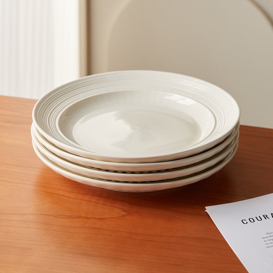 Dinerborden set van 4 (Ø25,4cm / 10inch), Bordenset, Ontbijtborden, Pastaborden, serviesset 4 persoons, Geschikt voor restaurants, Horeca, Feest, familiefeesten, banketten en picknicks, Magnetron-vaatwasserbestendig, Keramiek