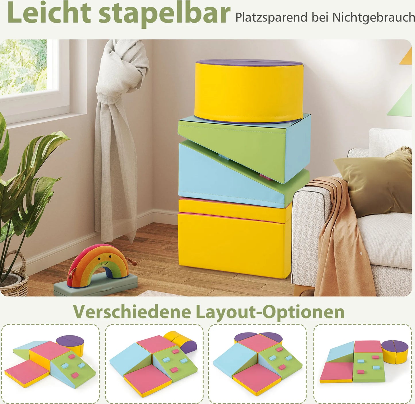 Coast Schuimrubberen Klimblokken Activity Play Set – Voorzien Van Klittenbandsluitingen En Zorgvuldige Stiksels En Gemakkelijk Vast Te Pakken Klimstenen – Voor Speelkamers En Kinderdagverblijven – Kleurrijk Leer En Epe Schuim