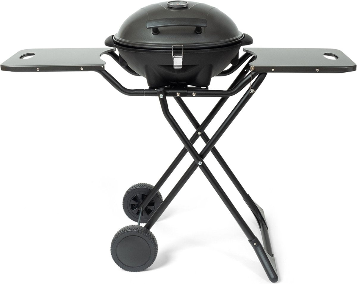KitchenBrothers Elektrische BBQ - met Wielen - Opvouwbaar - Anti-aanbaklaag - 46,5 x 33,8cm - tot 250°C - 2400W - Zwart