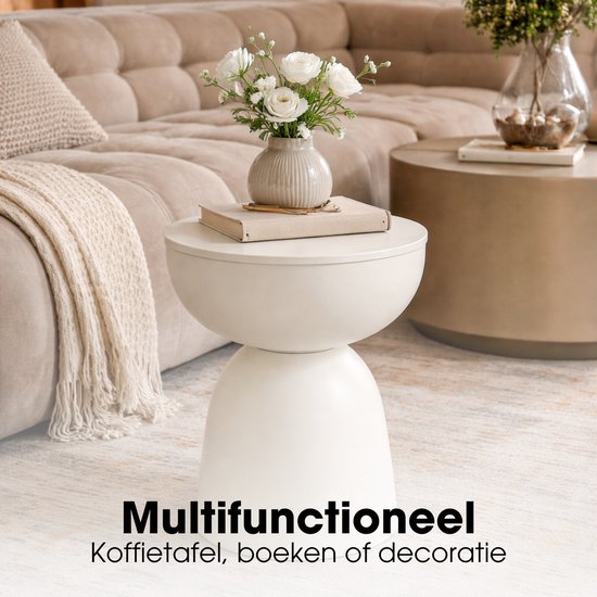 Mica Decorations Elliot Bijzettafel - Bijzettafel Rond H45 x Ø32 cm - Bijzettafeltje voor Woonkamer of Slaapkamer - Ideaal als Plantentafeltje - IJzer met Poedercoating - Off White