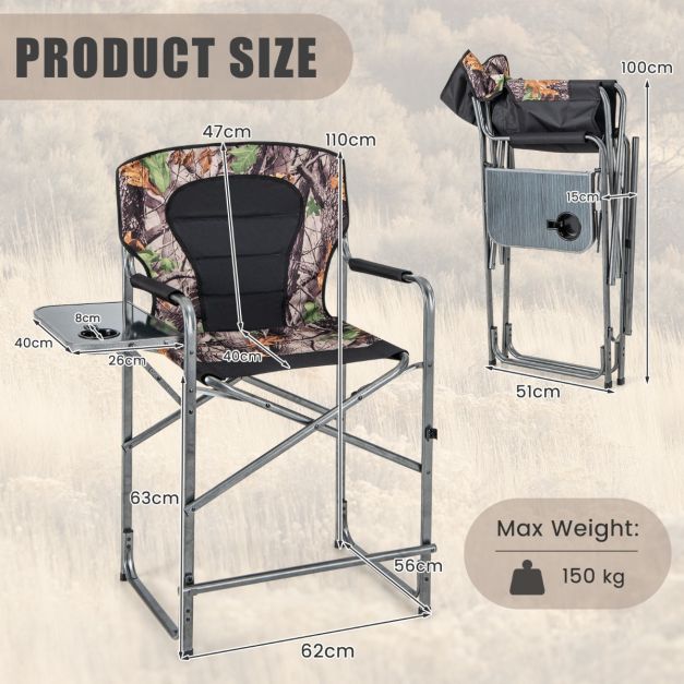 Coast Campingstoel met Tafeltje - Hoog - Max. 150 kg - 62 x 56 x 110 cm - Camouflage