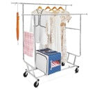 Yaheetech Kledingrek 128 x 55 x 173 cm - Zilver - Verrijdbaar - 130 kg - Dubbele Kledingstang