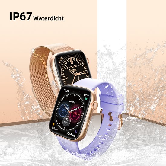 Maoo ProWatch – AMOLED Smartwatch – 43 mm – Bluetooth – Stappenteller – Hartslagmeter – GPS – Waterdicht – 1GB Geheugen – iOS/Android – Rosé Goud