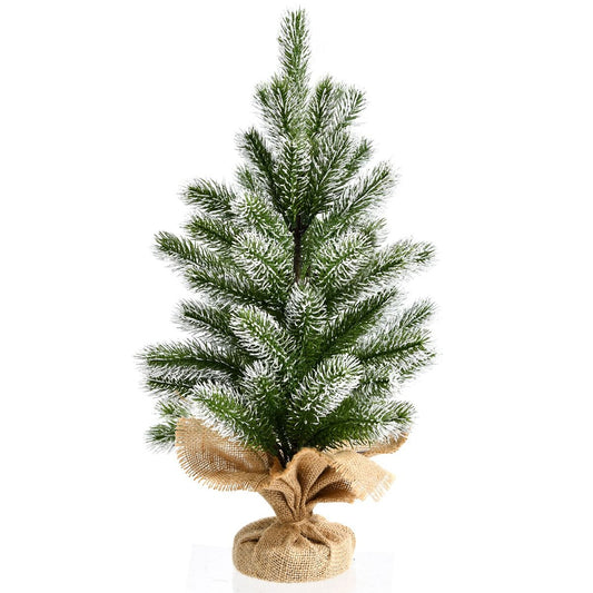 Coast Mini Kunstkerstboom - Tafelmodel met Cementen Standaard - Linnen Doek – 50 cm – Groen met Wit