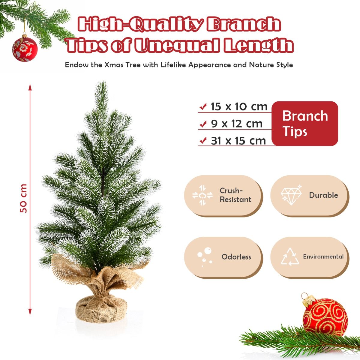 Coast Mini Kunstkerstboom - Tafelmodel met Cementen Standaard - Linnen Doek – 50 cm – Groen met Wit