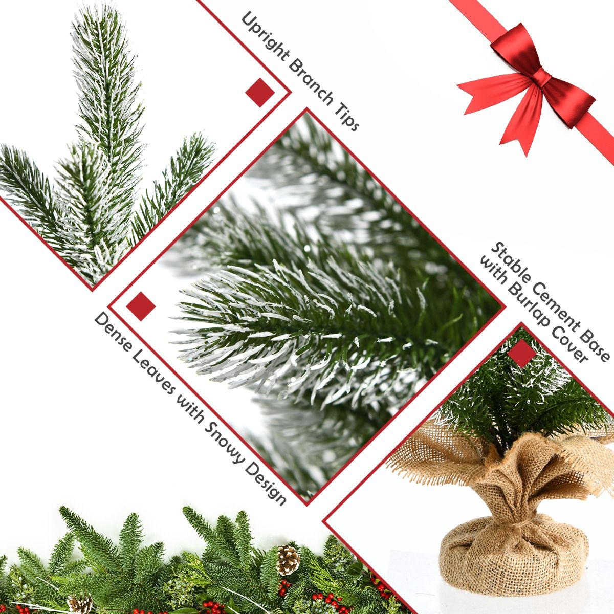 Coast Mini Kunstkerstboom - Tafelmodel met Cementen Standaard - Linnen Doek – 50 cm – Groen met Wit