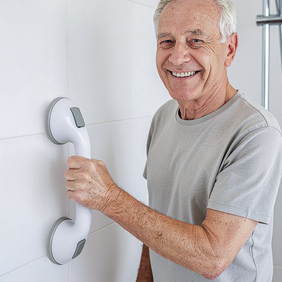Luft Handgreep met Zuignap - Voor in de Douche - 2 stuks - Douchegreep voor in de Badkamer - Wandbeugel - Extra veilig & sterk model - 40cm - Luft - Handgreep badkamer