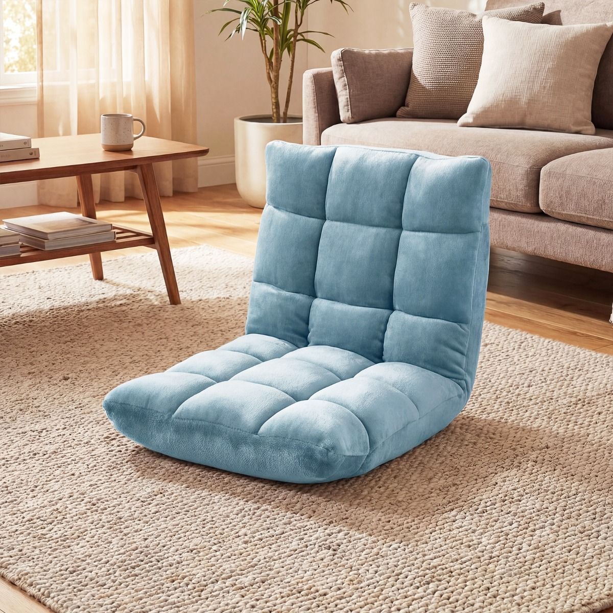Coast Opvouwbare Vloerstoel - 14 standen verstelbare rugleuning - Schuim met hoge dichtheid - Koraalkleurig fluweel - 49,5 x 60 x 51 cm