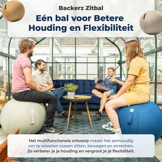 Backerz Zitbal 55 CM - Zitballen met Hoes Linnen - Ergonomische Bureaustoel Kantoor en Thuis - Luxe Yoga Bal - Zwart 2