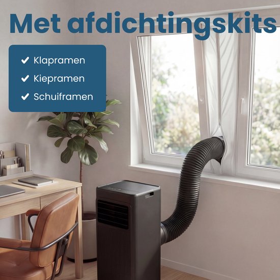 Auronic Mobiele Airco - 7.000 BTU - 3-in-1 - Airconditioning met 2 Raamafdichtingskits - Ventilator - Ontvochtiger - Tot 20m² - Zwart