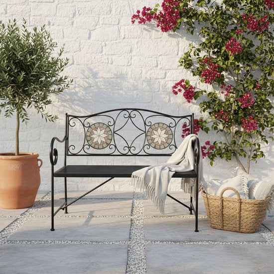 AXI Margot Mozaïek Tuinbank Ster – Grijs/bruin – Metalen Tuinbank – 107 x 54 x 92 cm – Tuinbank voor 2 Personen - Mozaïeklook – Ingelegd met keramische tegels – Voor tuin, terras en balkon