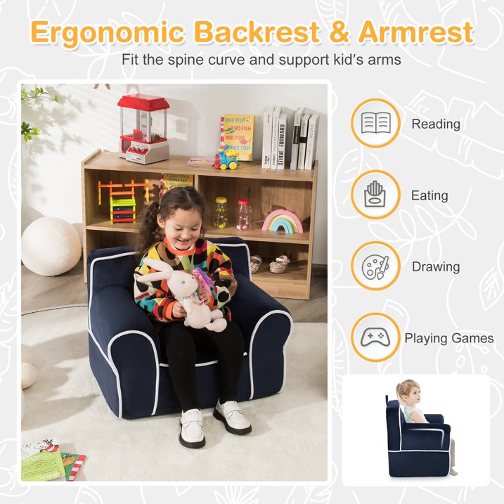 Coast Kinderfauteuil Donkerblauw – 69 x 46 x 50 cm – Zachte Fluwelen Peuterstoel met Schuimvulling
