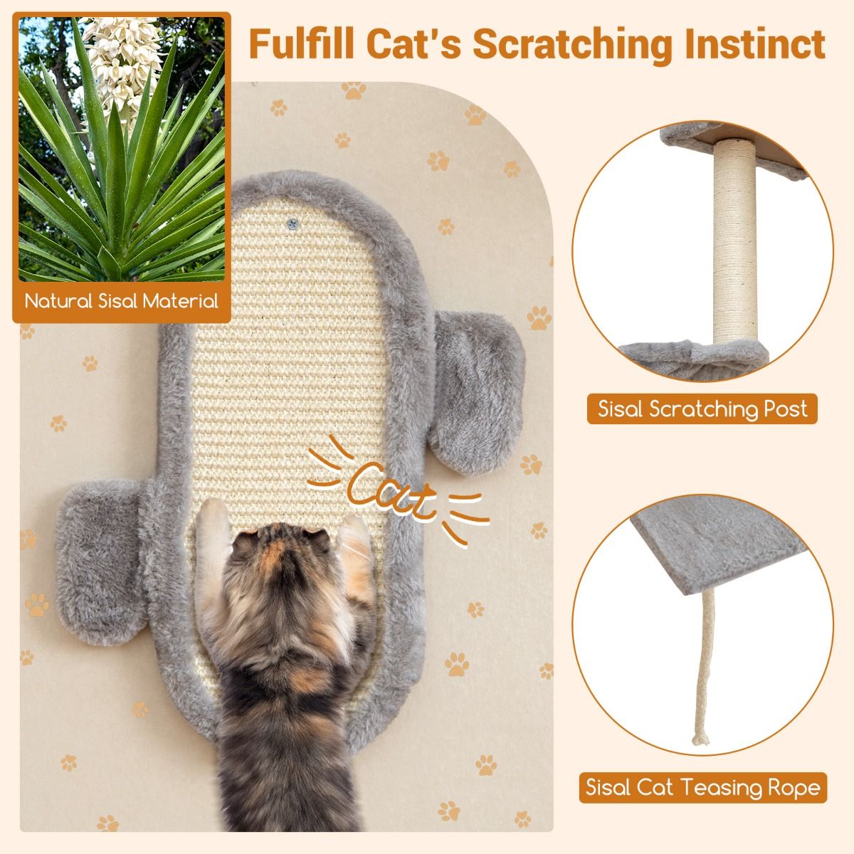 Coast Wandgemonteerde Kattentoren Set - Ruimtebesparend - 2-Niveau Platform - Grijs