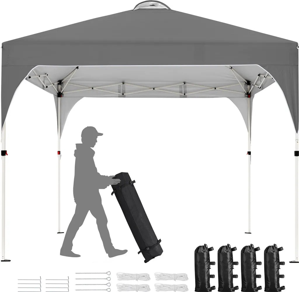 Yaheetech Pop-up Partytent - 3 x 3 m - In Hoogte Verstelbaar - Draagtas met Wielen - Donkergrijs