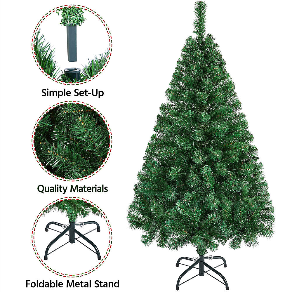 Yaheetech Kunstkerstboom 124 cm – Groen – Kerstboom met Opvouwbare Metalen Standaard