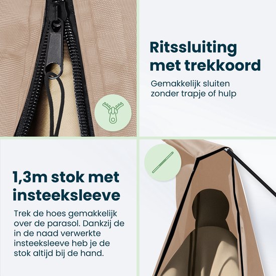 Parasolhoes voor Zweefparasol & Staande Parasol - Tot 400cm - Beschermhoes Waterdicht - Oxford 420D - Incl. Montagehulp - Bruin Taupe