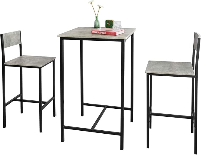 Sobuy bartafel met stoelen - Grijs - 60x60x97 cm