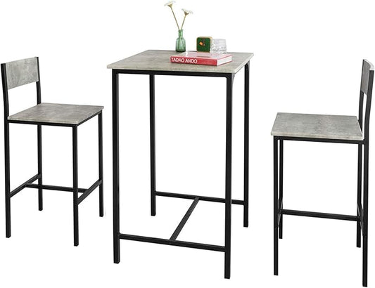 Sobuy bartafel met stoelen - Grijs - 60x60x97 cm