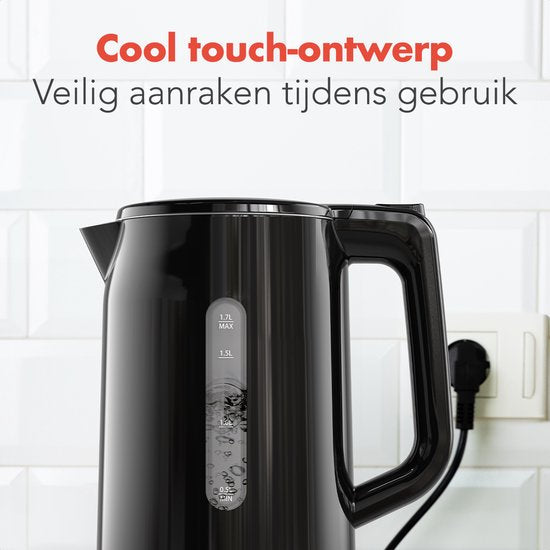 KitchenBrothers Waterkoker - Elektrisch - 1,7 Liter - Met Kalkfilter - Dubbelwandig - Cool-touch - Zwart