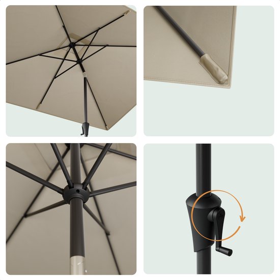 LifeGoods Parasol - Tuin - 200x300cm - 30° Kantelbaar - Waterdicht - UPF50+ - Taupe