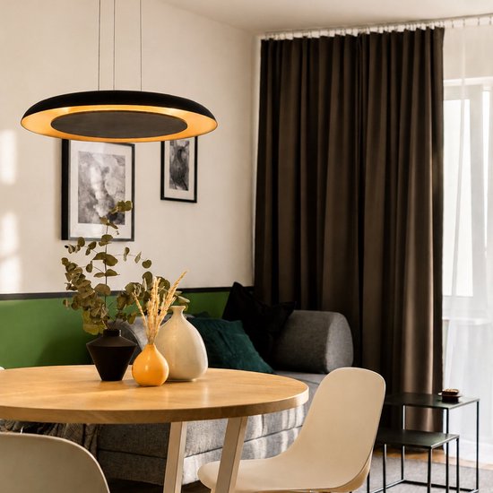 Hanglamp Golden Veil 4332ZW - Moderne zwarte hanglamp met gouden binnenzijde, hoogte instelbaar tot 125 cm, met ingebouwde LED-verlichting - Steinhauer