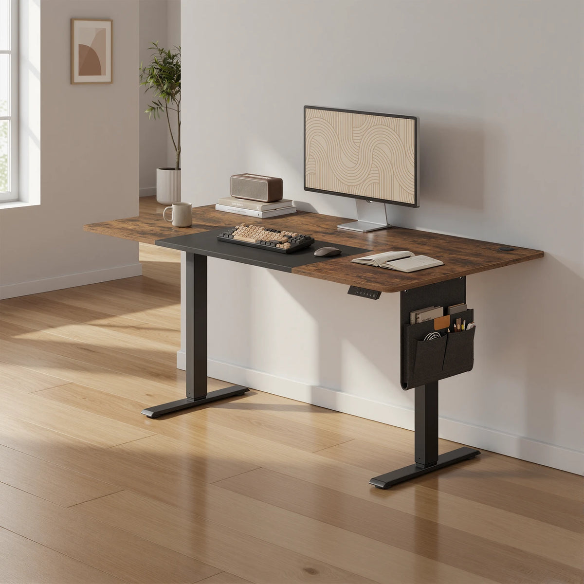 Joyfurnos In Hoogte Verstelbaar Bureau met Geheugenfunctie - USB-C-Aansluiting - 160 x 70 cm - Bruin-Zwart
