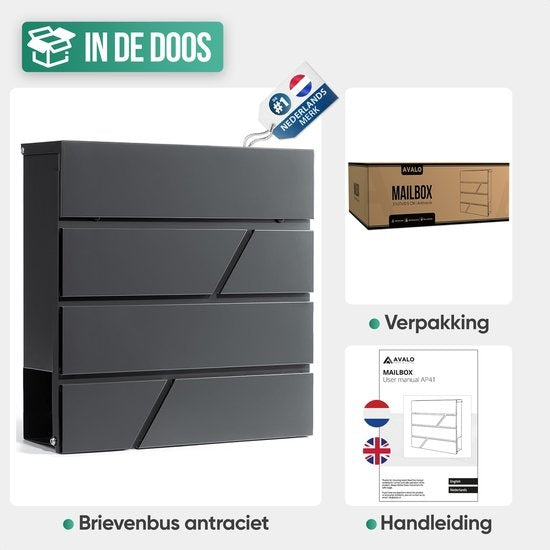 Avalo Brievenbus RVS Antraciet met Krantenvak en Slot - Incl. Montagemateriaal & 2 Sleutels