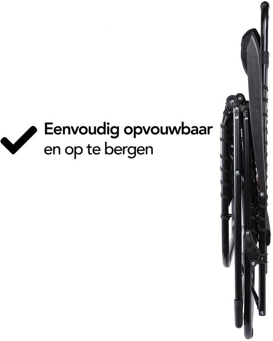 Brixy Opvouwbare Tuinstoelen set van 2 - Ligstoelen - Opvouwbaar - Verstelbaar - Ergonomisch Hoofdkussen - Metaal - Textileen - Zwart