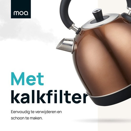 MOA Waterkoker Retro EK3TC – 1,8L – RVS – BPA-Vrij – 2200W – Koper – Ingebouwde Thermometer – Anti-Kalkfilter