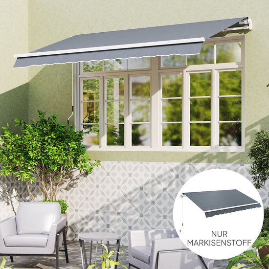 Outsunny Markiesstoff Bekleding met Volant Waterafstotend Vervangingsstof voor 4 x 3 m Markiezen Markiesdoek Markiesstof Zonwering voor Tuin Balkon Erf Grijs