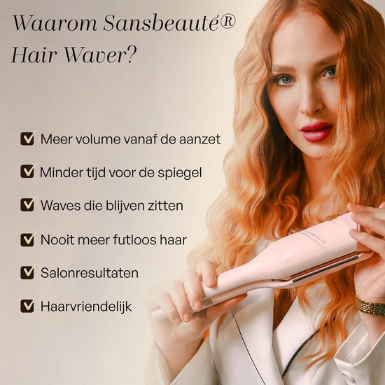 Sansbeauté® Wave Krultang 32mm - Wafeltang - Keramische Haarkruller Beach Waves - Mermade Hair Waves - Mermaid Waves Krultang - Wavy Hair - Krultangen - The Waver - Haarstyler Hair Curler - Dunne en Dikke Crimper