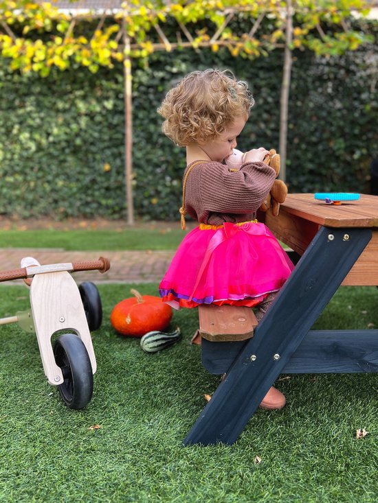 AXI Nick Zand & Water Picknicktafel in Antraciet/Bruin - Met Parasol in Blauw/Wit - Multifunctionele Picknick tafel van FSC hout - Picknick tafel voor kinderen van hout