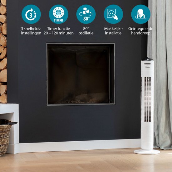 Torenventilator 79 cm – 3 Snelheden – Timerfunctie – Oscillerend – Stil & Compact – Tristar VE‑5806 – Wit