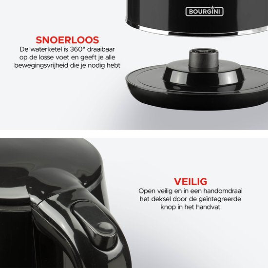 Cool Touch Digitale water koker geschikt voor babyvoeding - 1.7L - Aluminium - BPA vrij - 1800W - 15x22x28 cm - Zwart