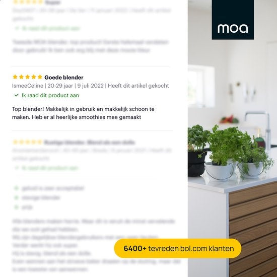 MOA - Krachtige blender - Met glazen kan - 1,5 liter - 1000 watt - TB61 - Roestvrij staal