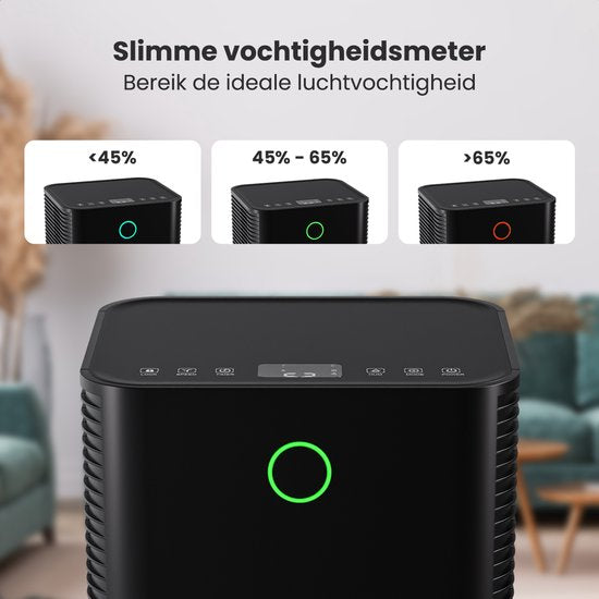 Auronic Luchtontvochtiger - Compact Serie - 10L per dag - 2L Waterreservoir - Was-droog functie - Slaapkamer, Badkamer en Woonkamer - Vochtopnemer voor in Huis - Luchtontvochtiger - Zwart