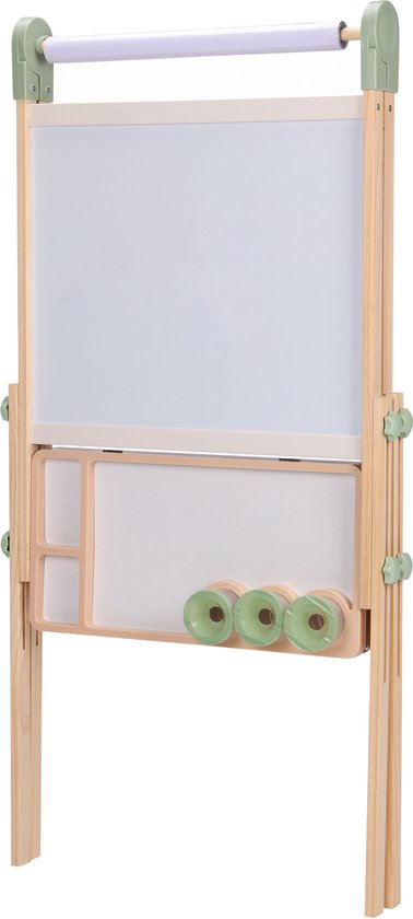 Sunny Luna Activiteiten Ezel – Verstelbare Houten Kinder Ezeltje – Speelezel met Whiteboard & Krijtbord – Magnetisch Bord – Inclusief Papierrol, Bekers & Accessoires – Educatief Speelgoed