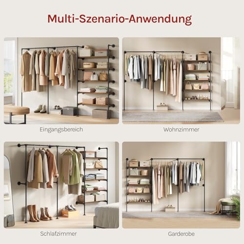 Woltu Kledingrek Wandmontage Open Kast Industrieel Zwart Metaal Vintage Bruin