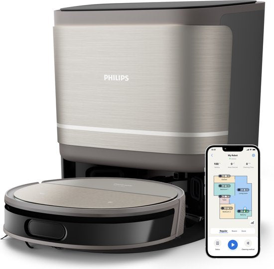 Philips – HomeRun 9000 Serie Stofzuig- & Dweilrobot – XU9100/10 – Zwart Kunststof – 8000 Pa Zuigkracht met All-in-One Station – Automatisch Legen & Reinigen – Ultieme Hygiëne
