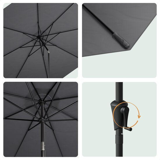 LifeGoods Parasol - Tuin - Ø350 cm - 30° Kantelbaar - Waterdicht - UPF50+ - Donkergrijs