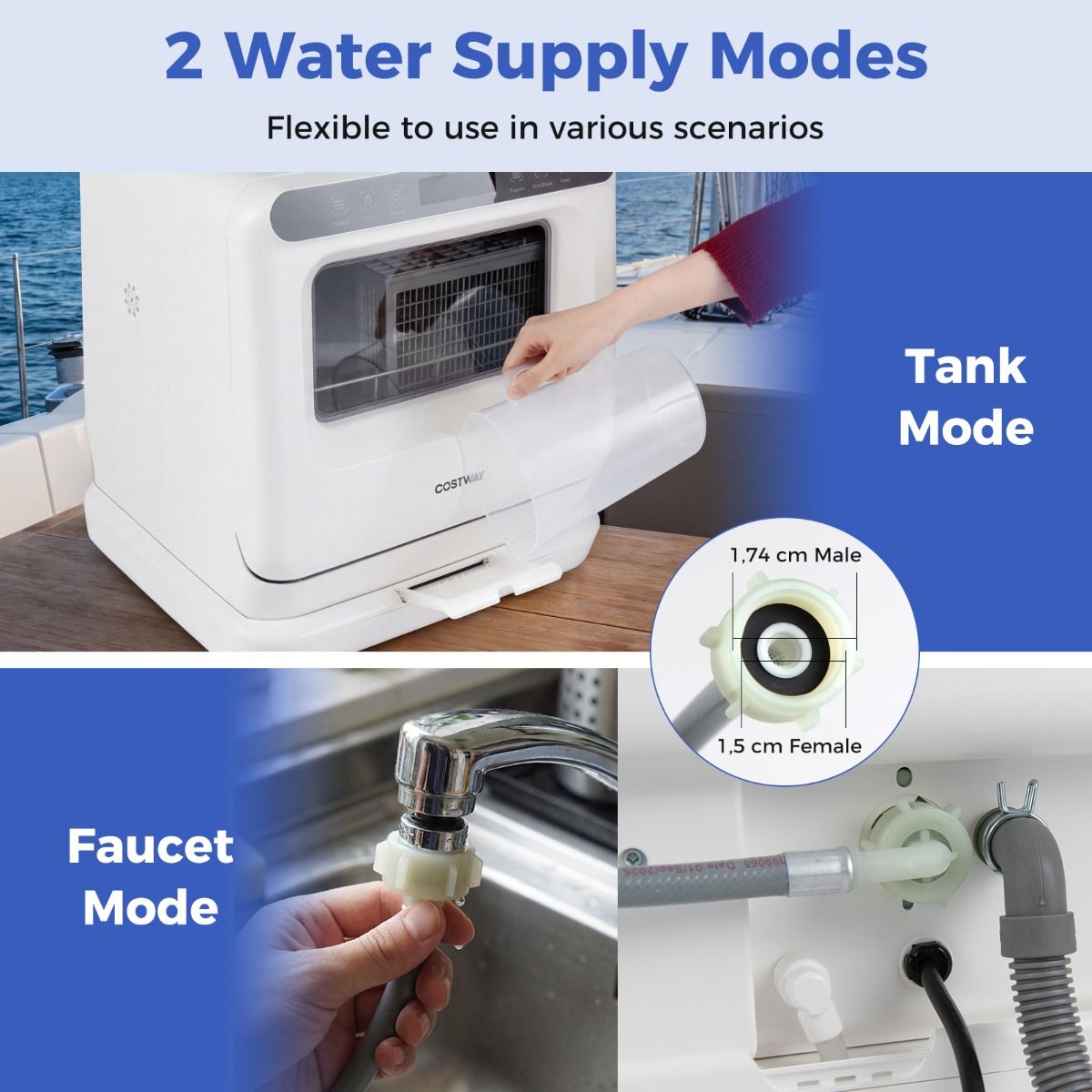 Coast Mini Vaatwasser - draagbaar tafelmodel - 6 programma's - waterreservoir 8,25 liter - wit