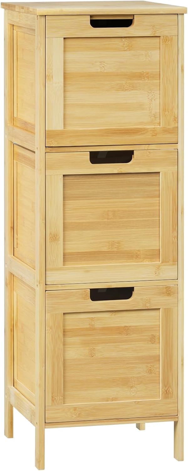 Eugad Smalle Bamboe Badkamerkast met 3 Uitneembare Lades - Natuurlijk Bamboe - 30 x 30 x 90 cm