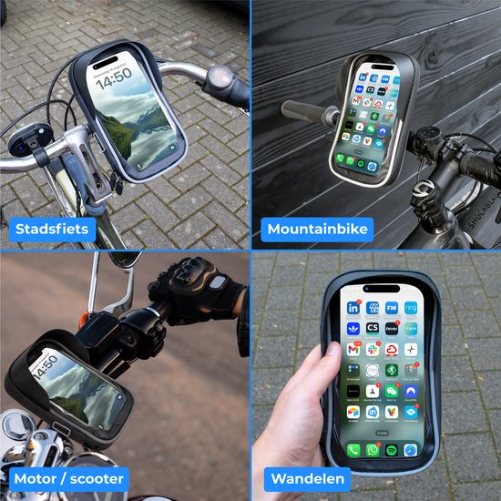 Nuvance - Telefoonhouder Fiets - GSM Houder voor Fiets, Fatbike, Scooter & Motor Stuur - Waterdicht - 360 Graden Rotatie - Fietshouder voor Smartphones
