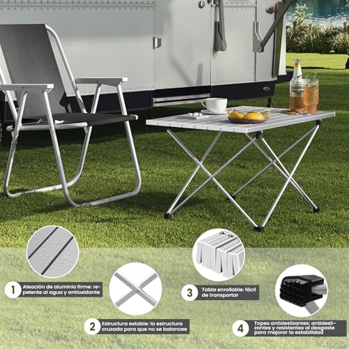 Woltu Vouwtafel Campingtafel Picknicktafel Aluminium Zilver 68 x 46 x 40 cm