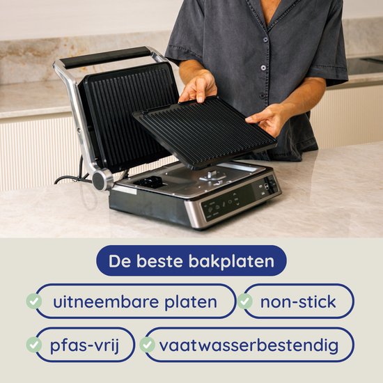 Safecourt Kitchen Contactgrill – Paninigrill en Tosti ijzer – Uitneembare PFAS-vrije platen & vaatwasserbestendig – Groot grilloppervlak – snel warm (2200W) – Tosti-apparaat